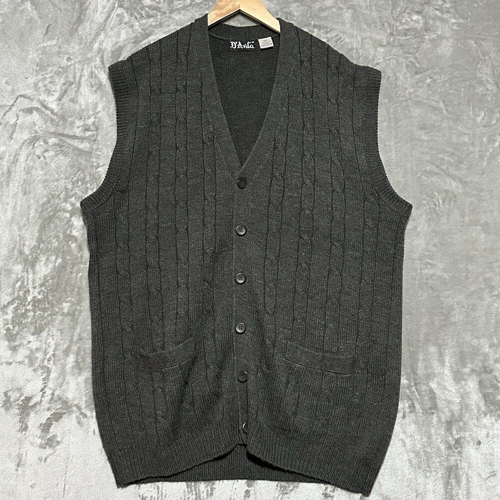 Vintage Grandpa Chunky Cable Knit Cardigan Sweater Vest Mens Size 2XLT Classic